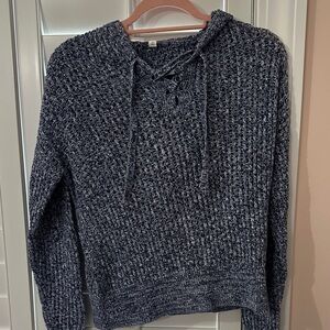 Women's Navy Blue Knit Hoodie Sweater